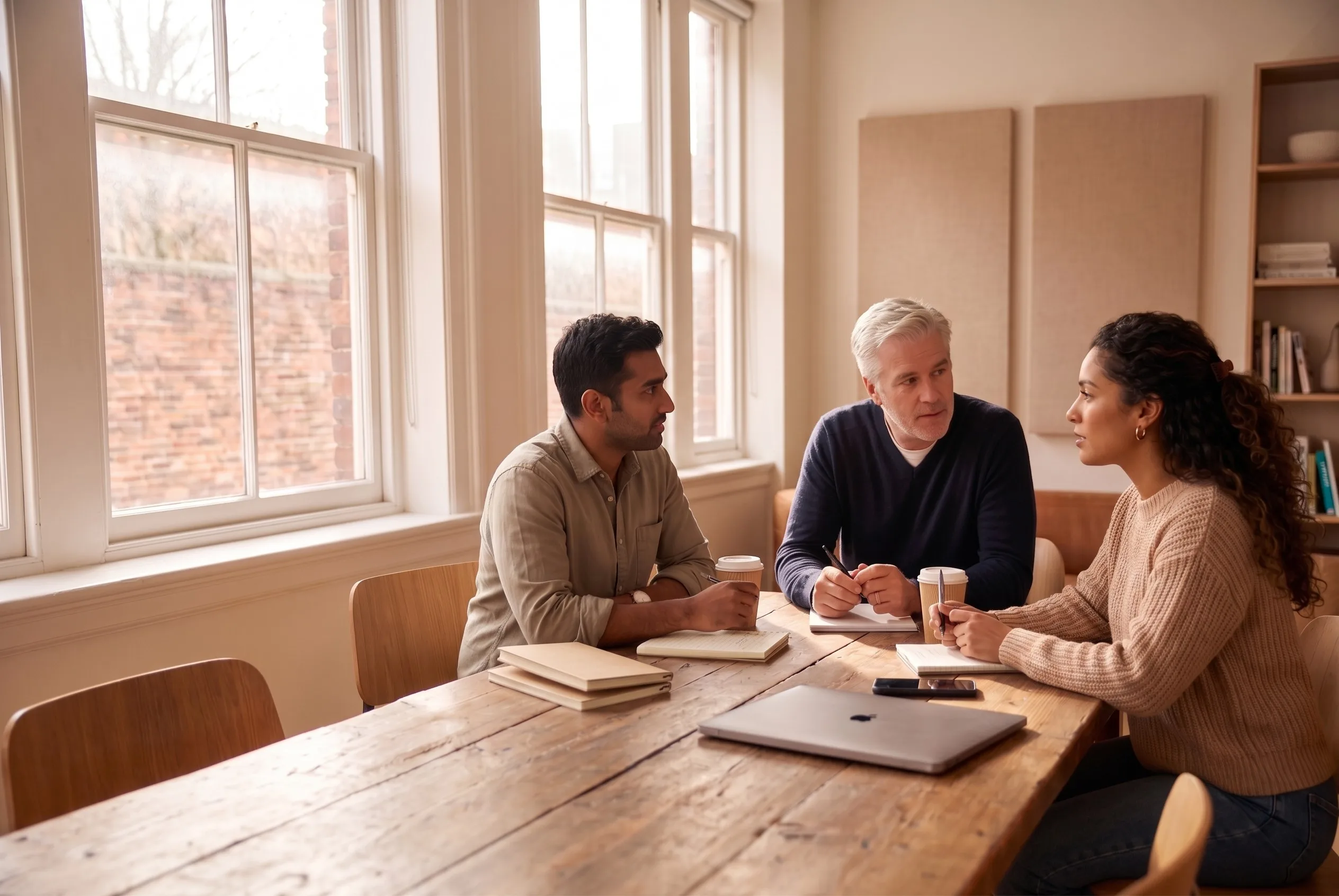 Leadership team in thoughtful conversation